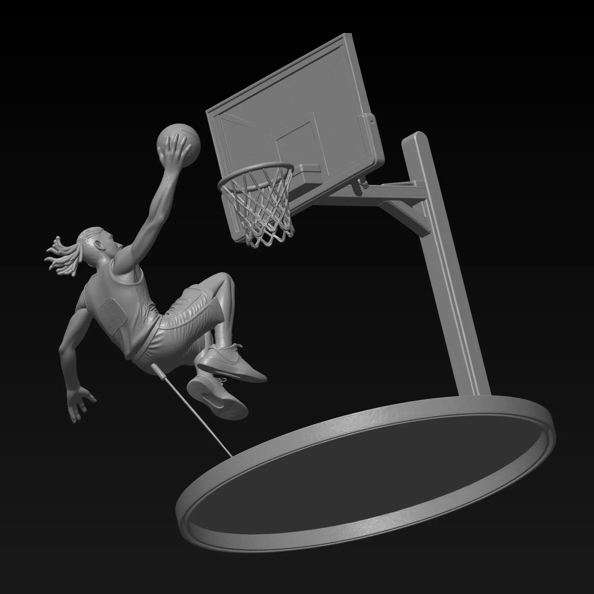 Basketball player and basketball hoop 3D print model