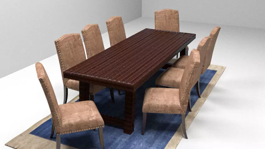 Classic Dining Table with Chairs Free 3D Model Free low-poly 3D model