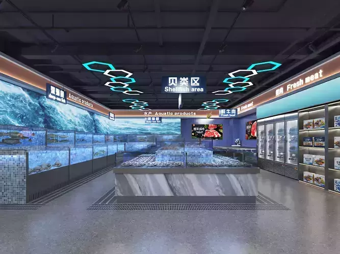 Seafood market Low-poly 3D model