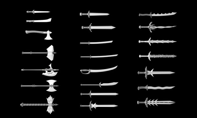 World Weapon Set Collection Swords and axes set of 22 models 3D model