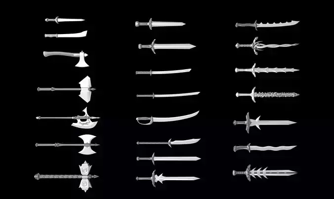 World Weapon Set Collection Swords and axes set of 22 models