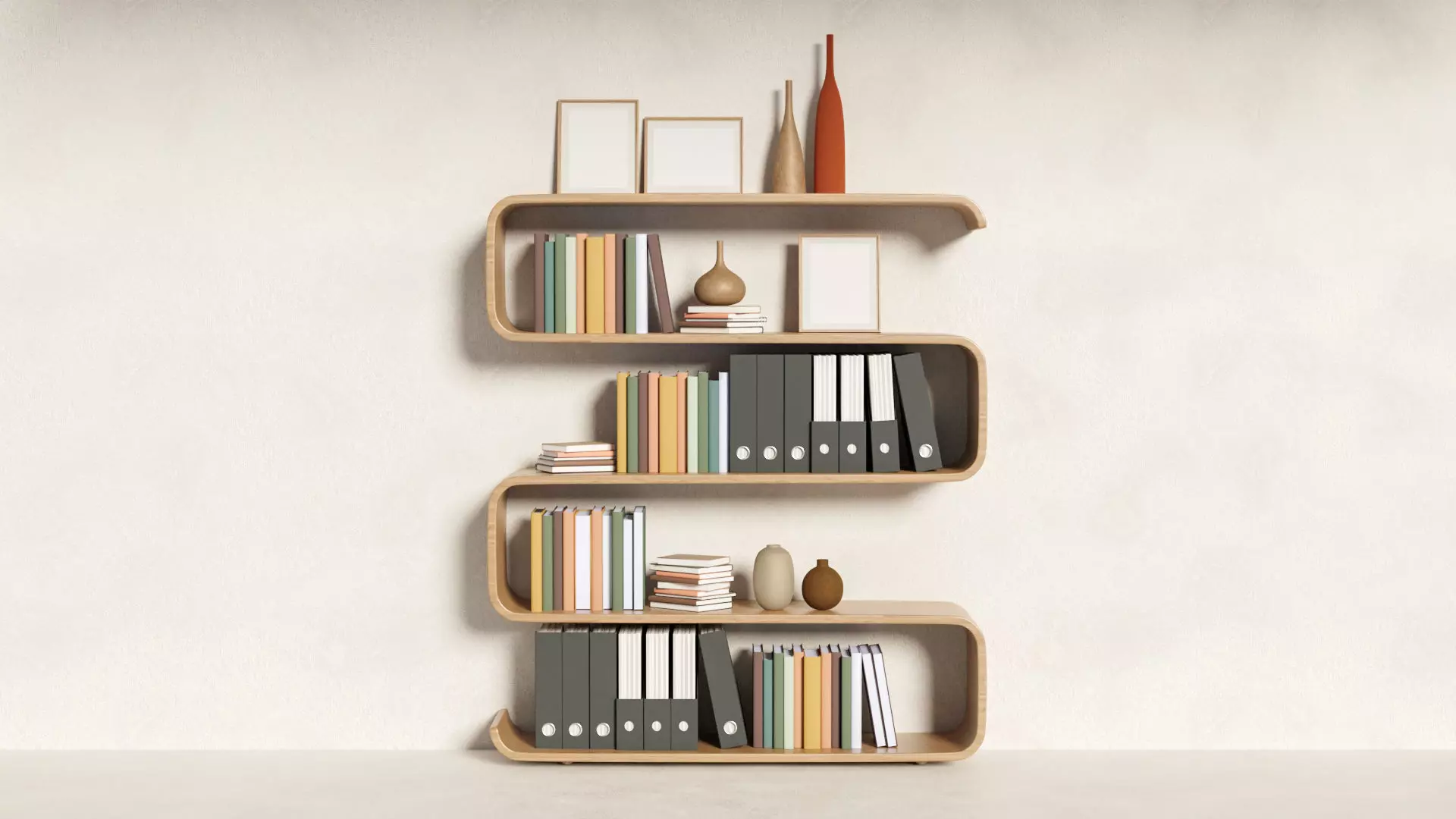 Unique design wooden bookshelf Low-poly 3D model