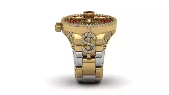 Roulette Ring US 10 Rotating Casino Wheel Gold Diamond Jewelry