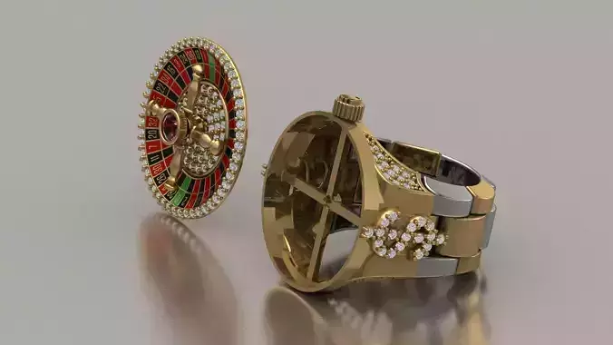 Roulette Ring US 9 Rotating Casino Wheel Gold Diamond Jewelry