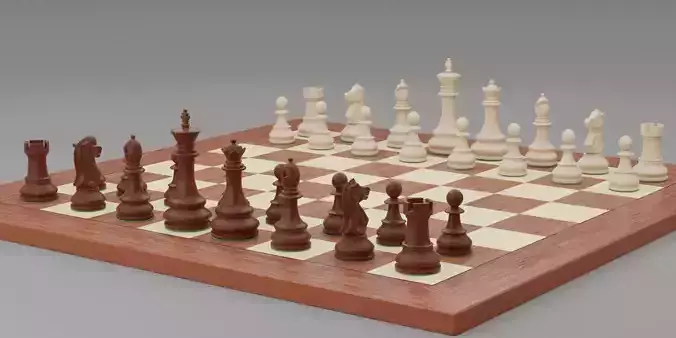 Chess pieces with rigged and posed figurines Low-poly 3D model