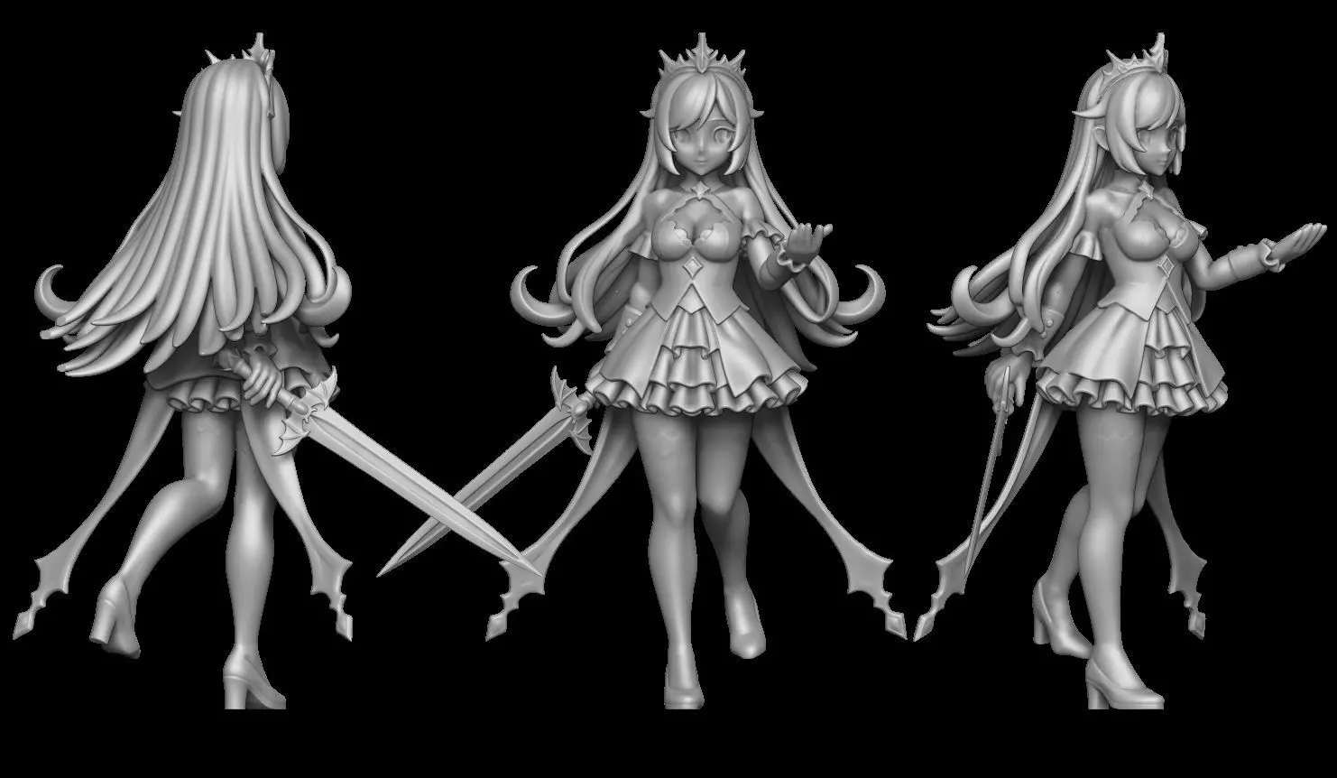 Runie Ruse Fantasy Girl Sword Character 3D Printable STL 3D print model