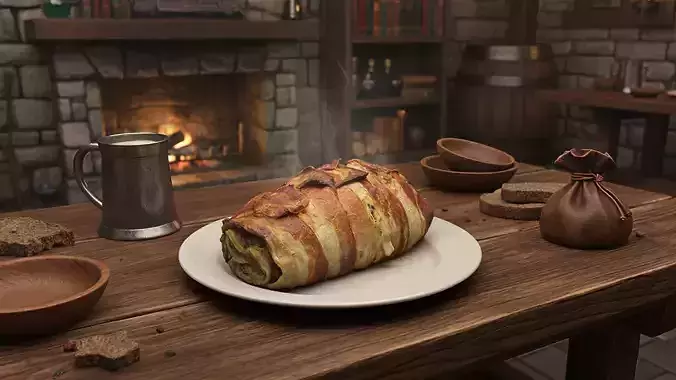 Bacon over meatloaf PBR Low-poly 3D model 3