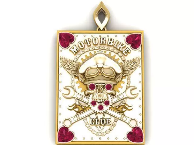 Motorbike Club Skull Pendant 3D Printable Jewelry Model 3D print model