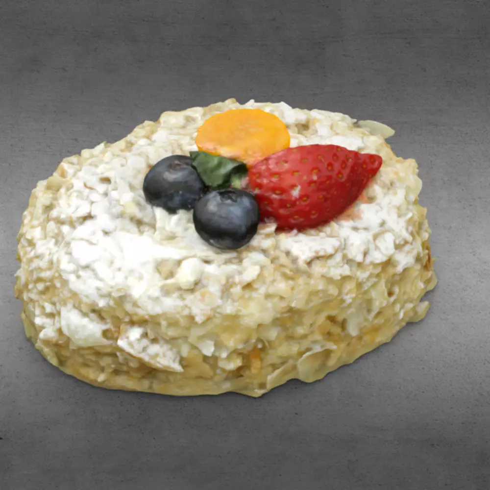 002311 Creamy Layered Dessert Cake with Fresh Berries Free low-poly 3D model