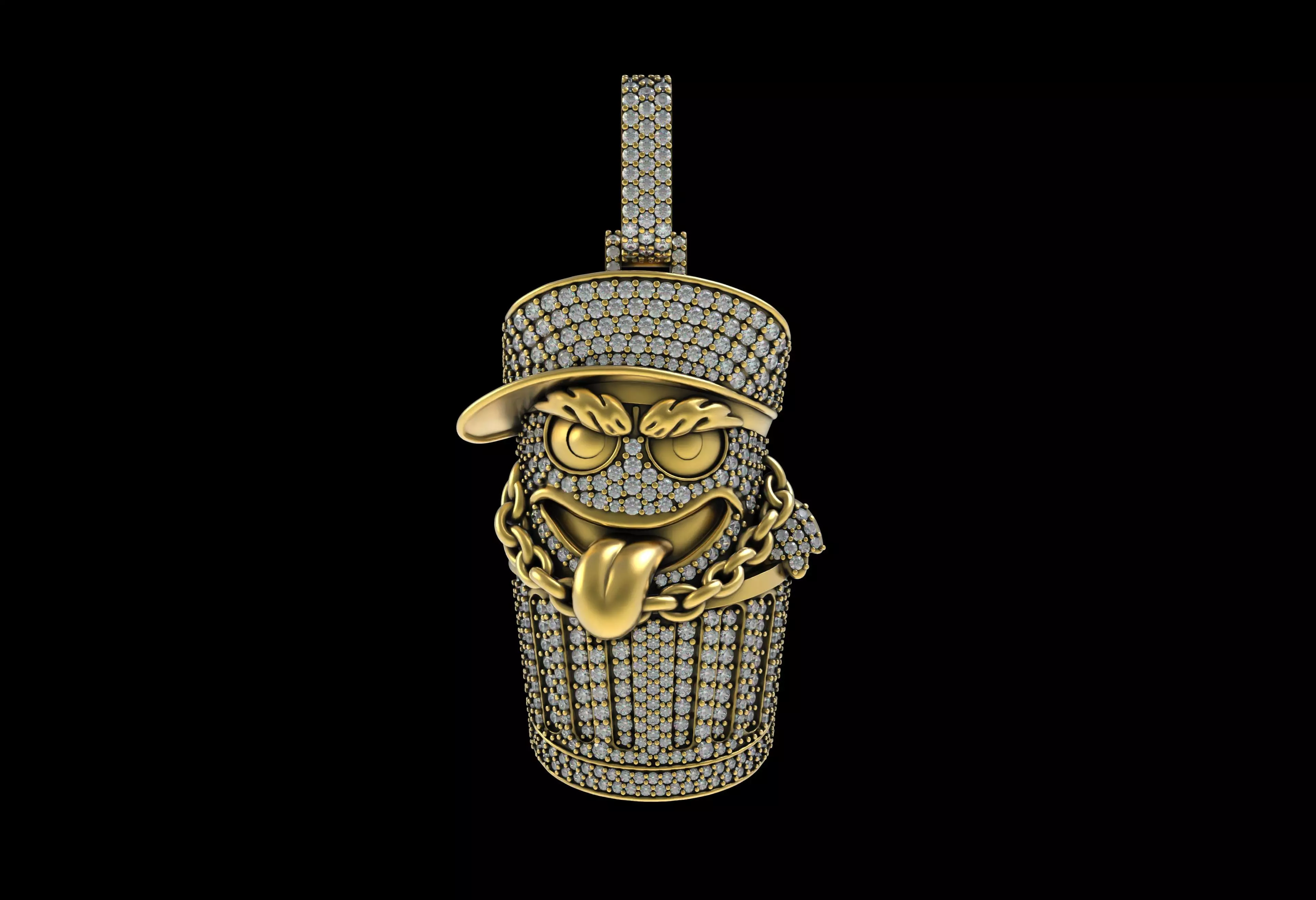 00063 Dustbin Diamond Hip Hop Pendant 3D print model