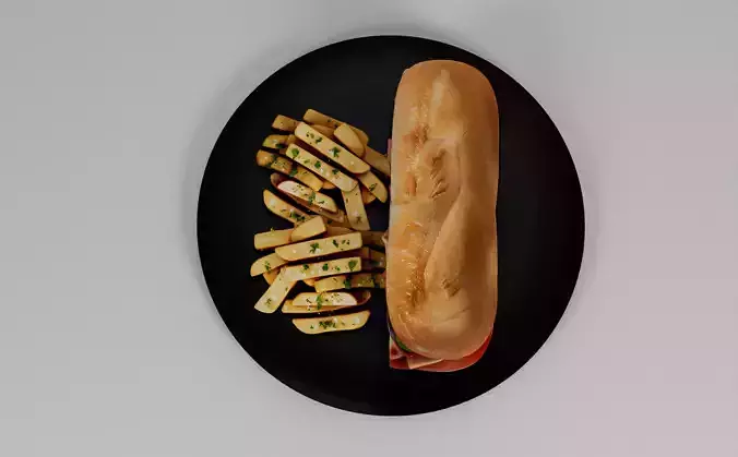 Realistic Sandwich and Fries 3D Model High Quality Food Asset Low-poly 3D model 6