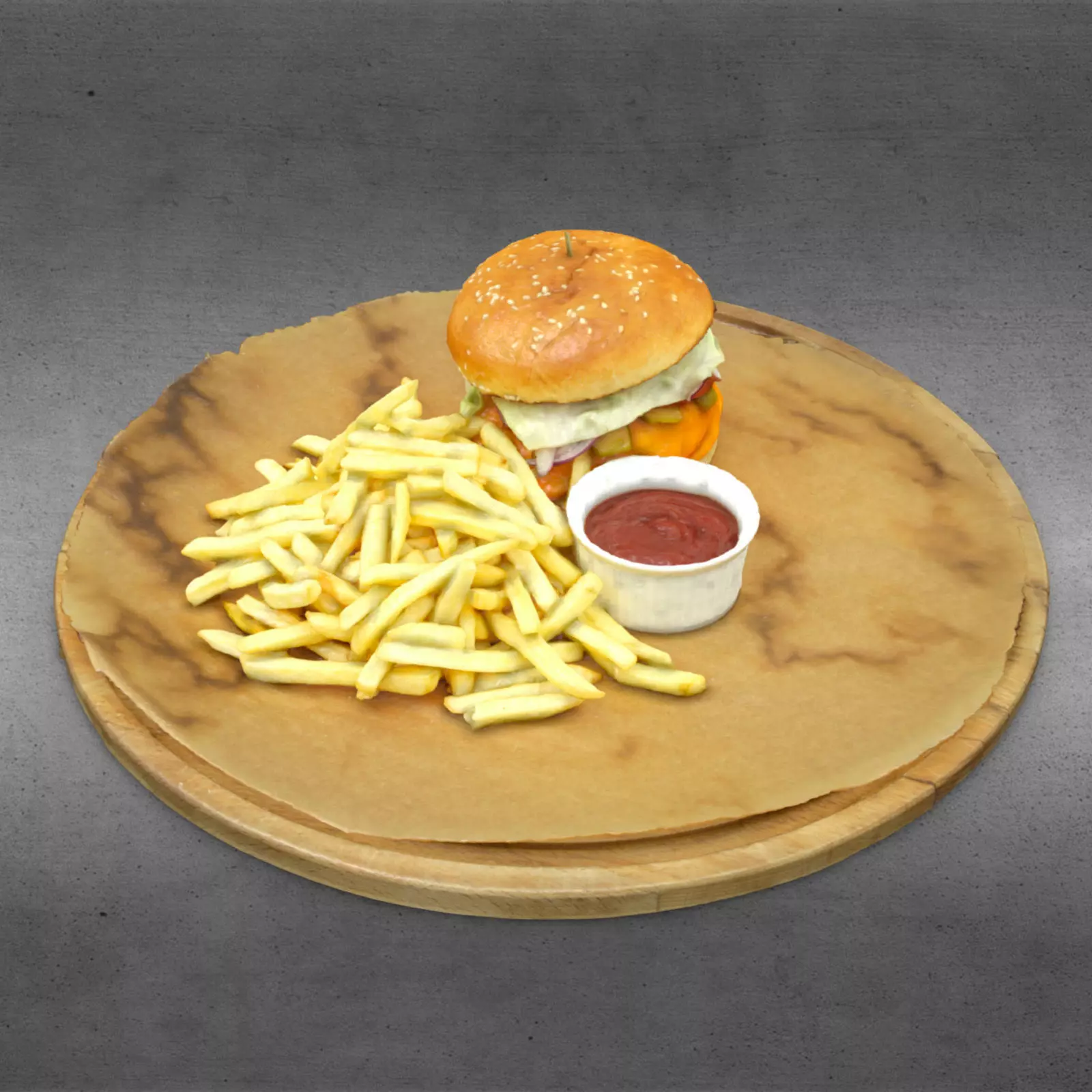 S00004 Classic Burger Meal Set with Fries and Sauce Low-poly 3D model