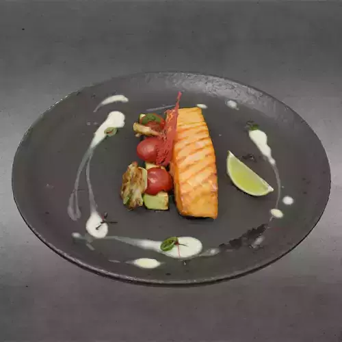 S00005 Gourmet Salmon Fillet Plated Dish Low-poly 3D model 3
