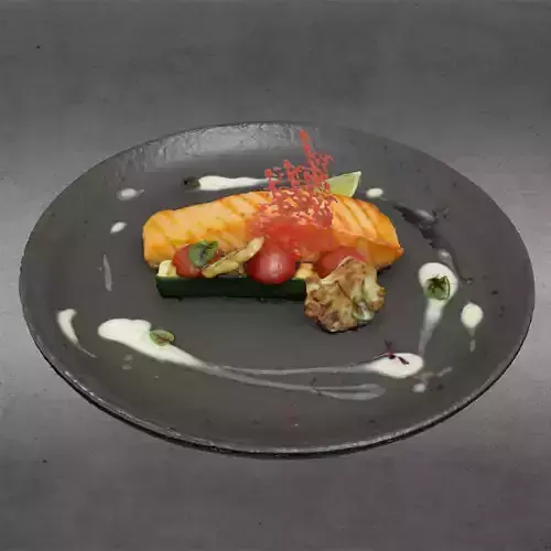 S00005 Gourmet Salmon Fillet Plated Dish Low-poly 3D model 2