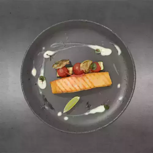 S00005 Gourmet Salmon Fillet Plated Dish Low-poly 3D model 5