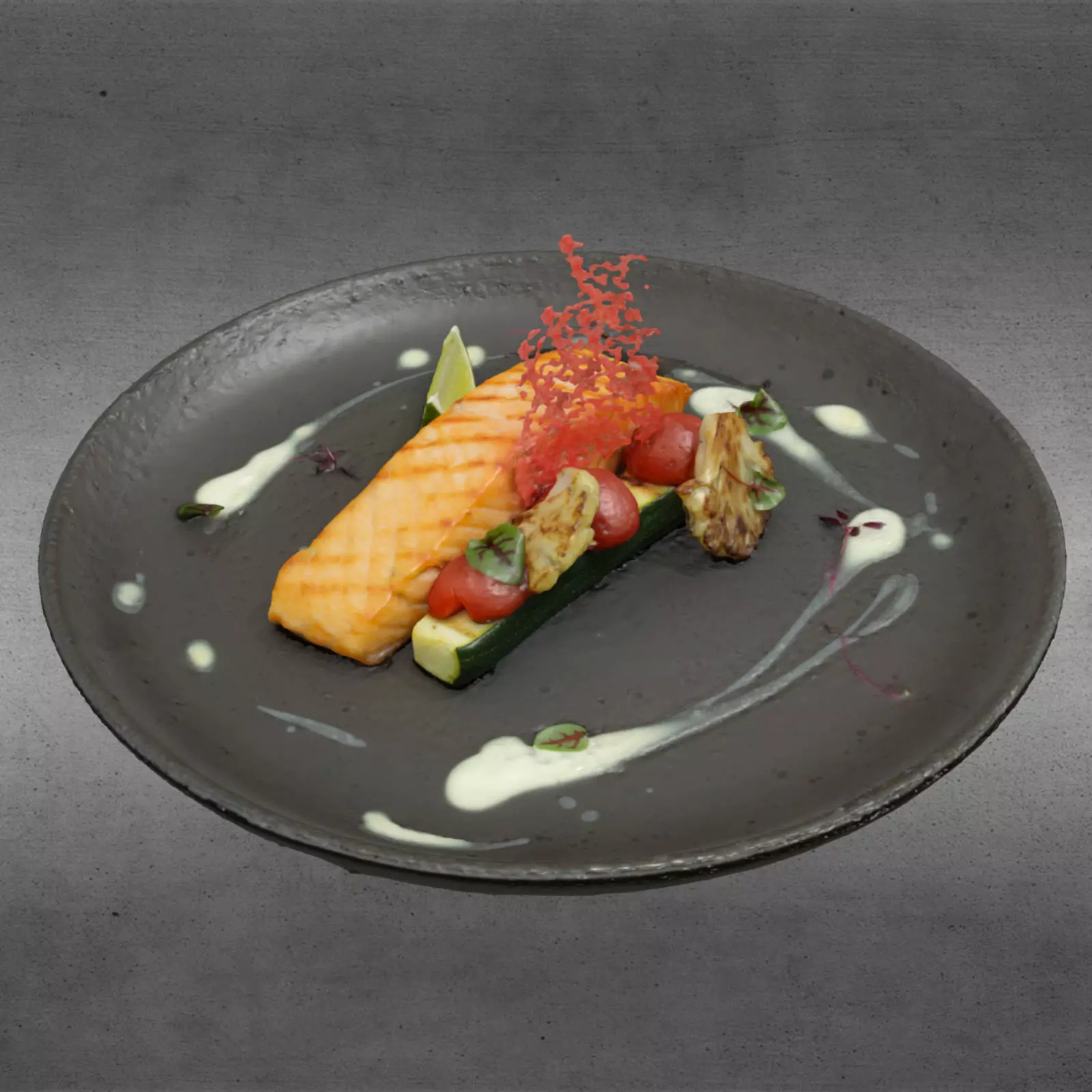 002314 Gourmet Salmon Fillet Plated Dish Low-poly 3D model
