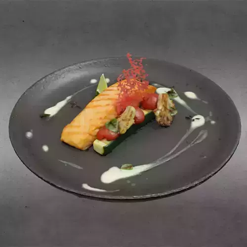 S00005 Gourmet Salmon Fillet Plated Dish Low-poly 3D model