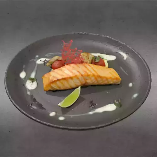 S00005 Gourmet Salmon Fillet Plated Dish Low-poly 3D model 4