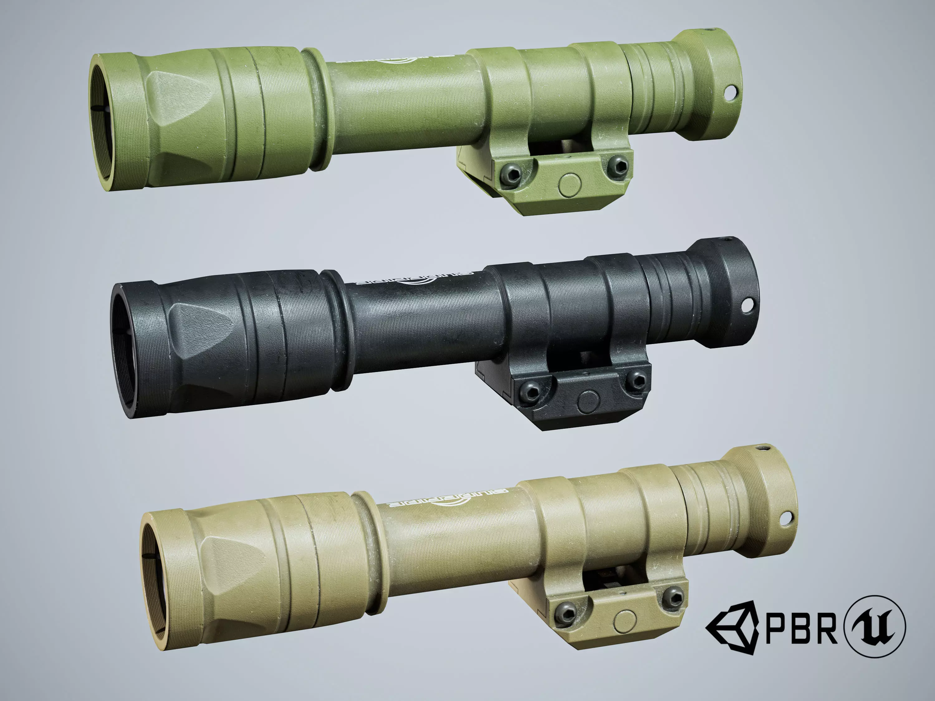 Tactical Flash Light SureFire M600v Led IR Rifle Weapon Mounted Low-poly 3D model