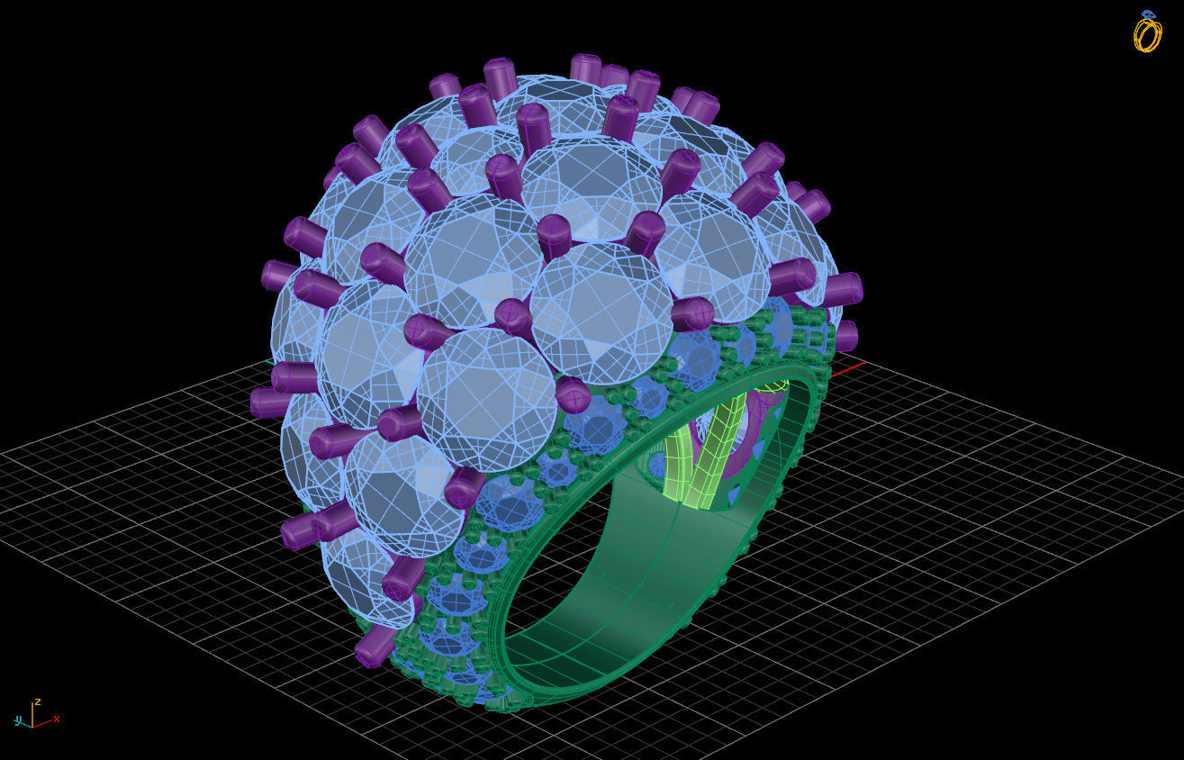 Ring diamond cluster 3D print model_4