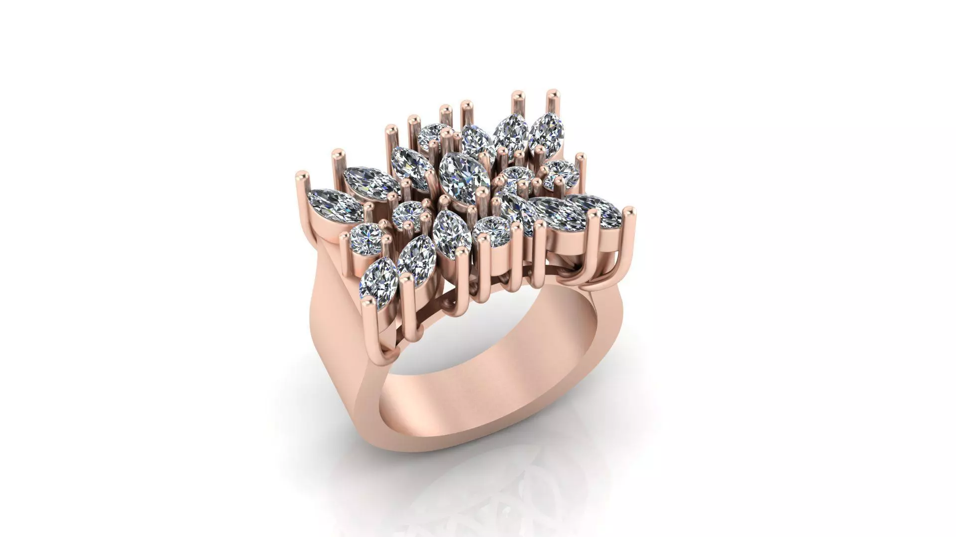 marquise and round cluster jewelry ring 3D print model