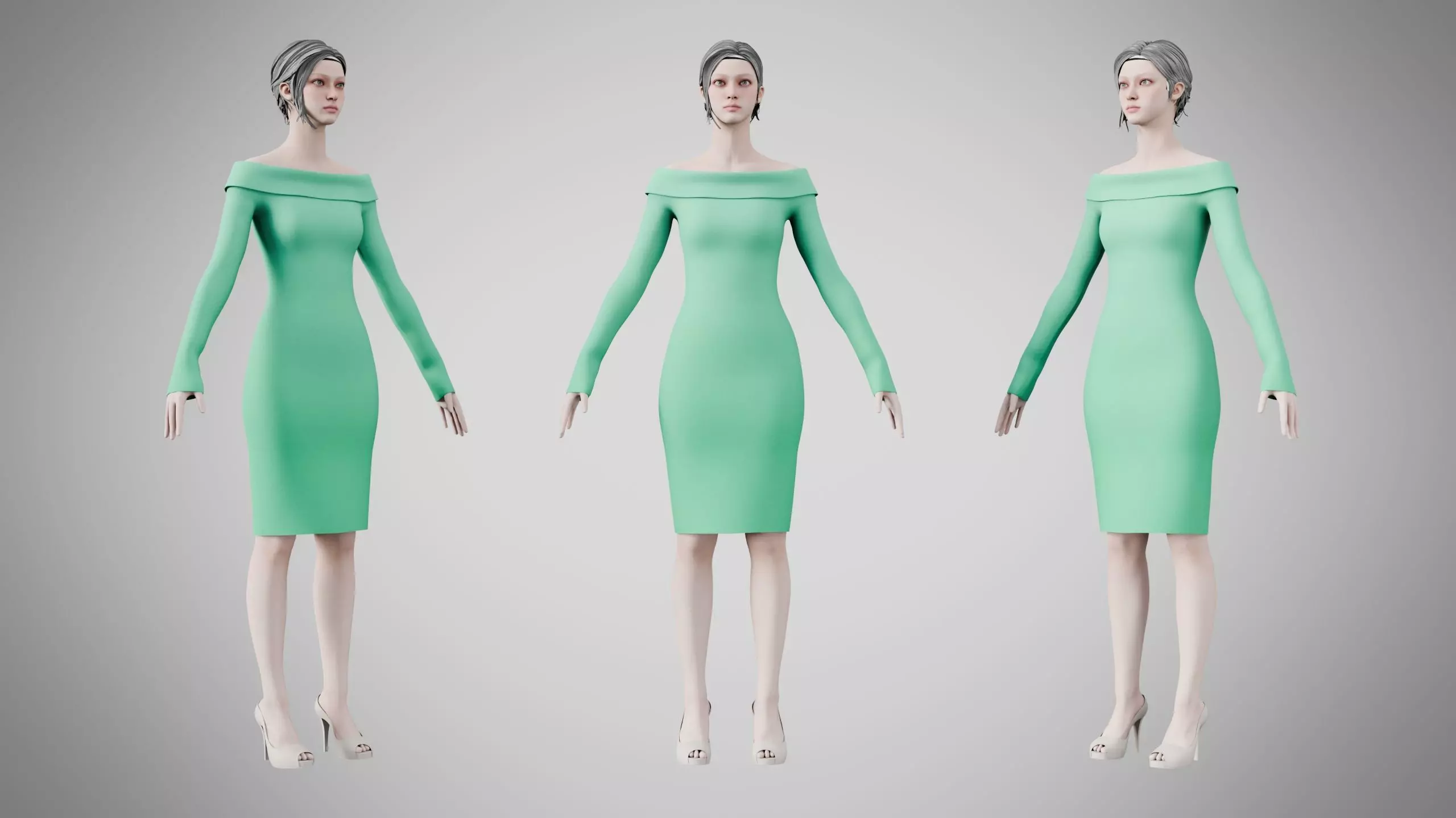 Dress 11 Medium Aquamarine Low-poly 3D model
