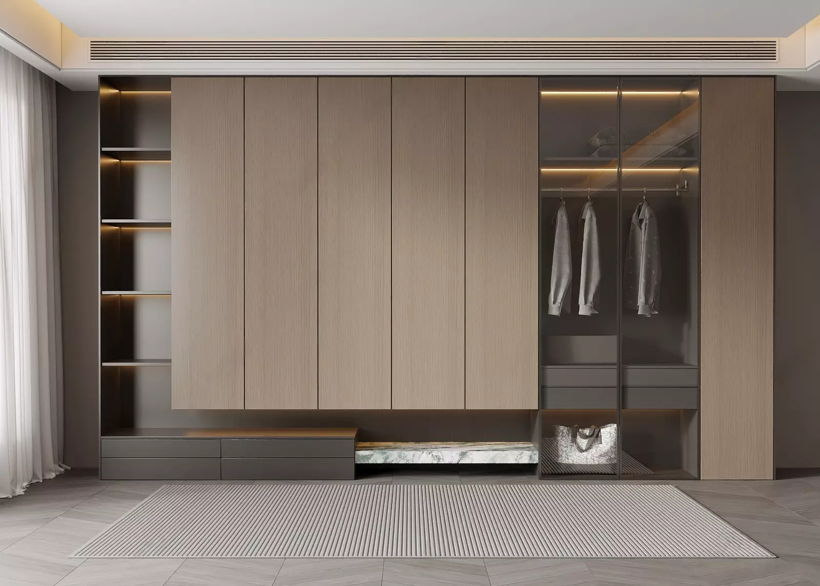 Modern Wood Grain Built-In Closet 3D Model 3D model