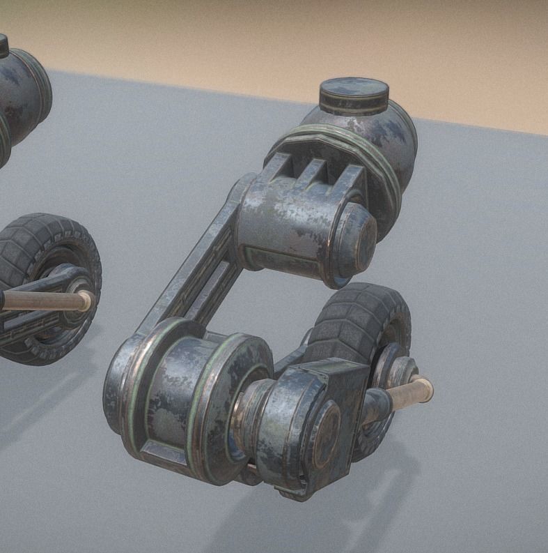 Hydraulic Suspension and Tire Old Version Rigged and Animated Low-poly 3D model_6