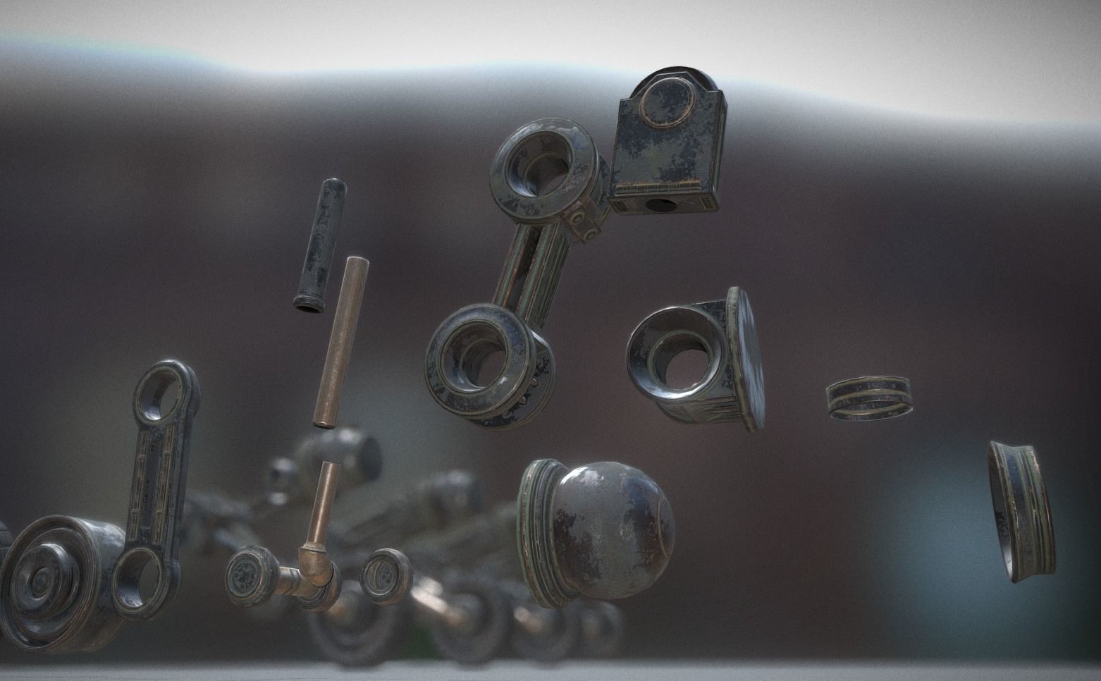 Hydraulic Suspension and Tire Old Version Rigged and Animated Low-poly 3D model_5