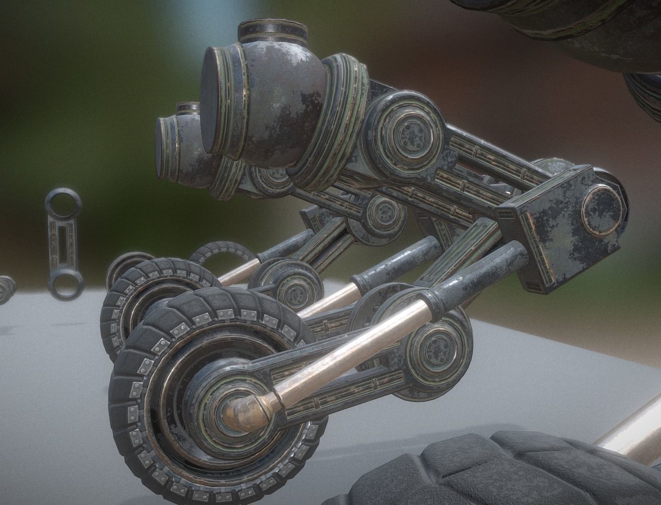 Hydraulic Suspension and Tire Old Version Rigged and Animated Low-poly 3D model_4