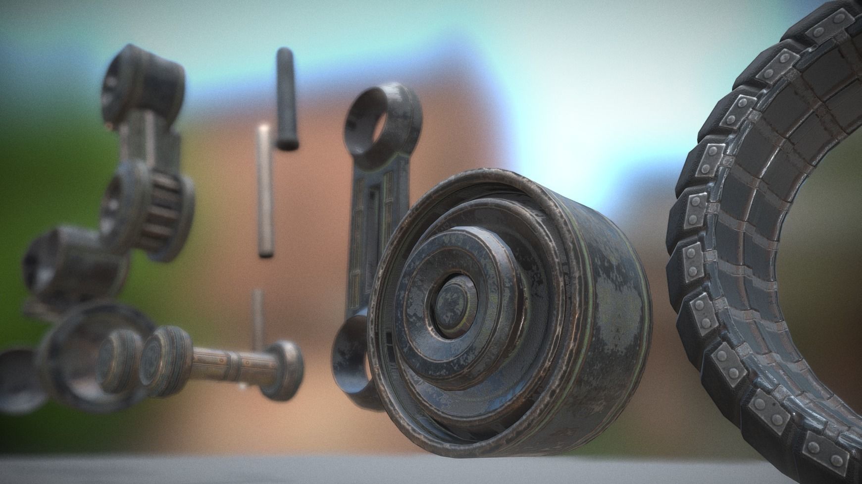 Hydraulic Suspension and Tire Old Version Rigged and Animated Low-poly 3D model_15