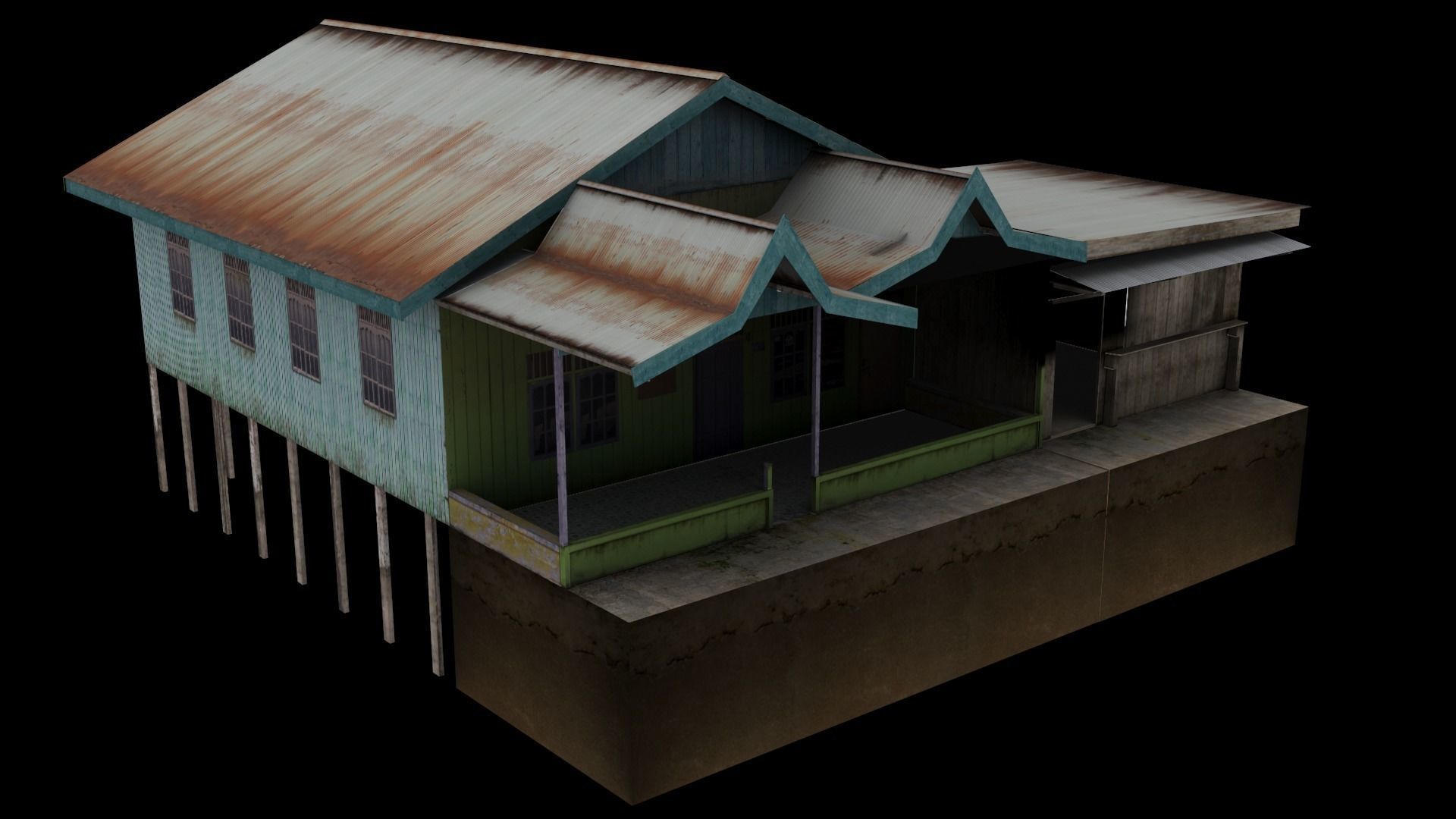 Housegen8-lowpoly old house with roof Low-poly 3D model