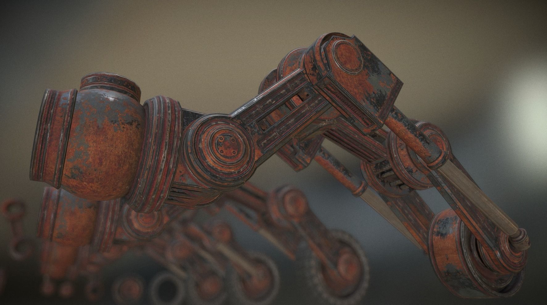 Hydraulic Suspension with Tires Rusty Version Rigged and Animate Low-poly 3D model_14