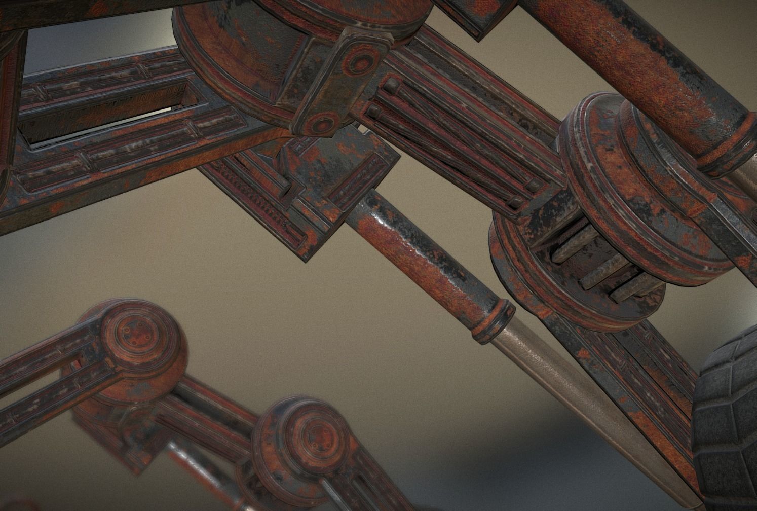 Hydraulic Suspension with Tires Rusty Version Rigged and Animate Low-poly 3D model_12