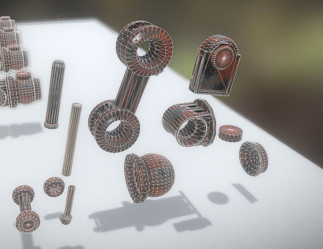 Hydraulic Suspension with Tires Rusty Version Rigged and Animate Low-poly 3D model_10