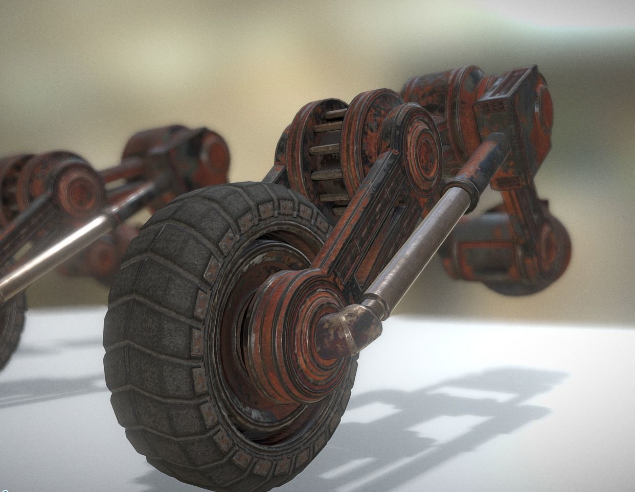 Hydraulic Suspension with Tires Rusty Version Rigged and Animate Low-poly 3D model_0