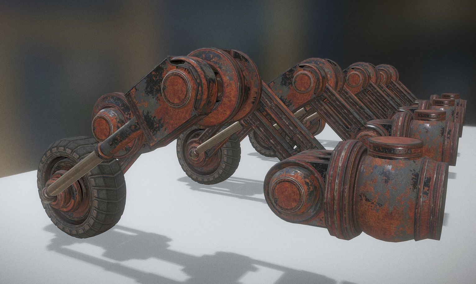 Hydraulic Suspension with Tires Rusty Version Rigged and Animate Low-poly 3D model_7