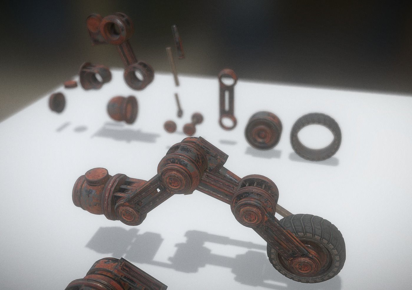 Hydraulic Suspension with Tires Rusty Version Rigged and Animate Low-poly 3D model_11