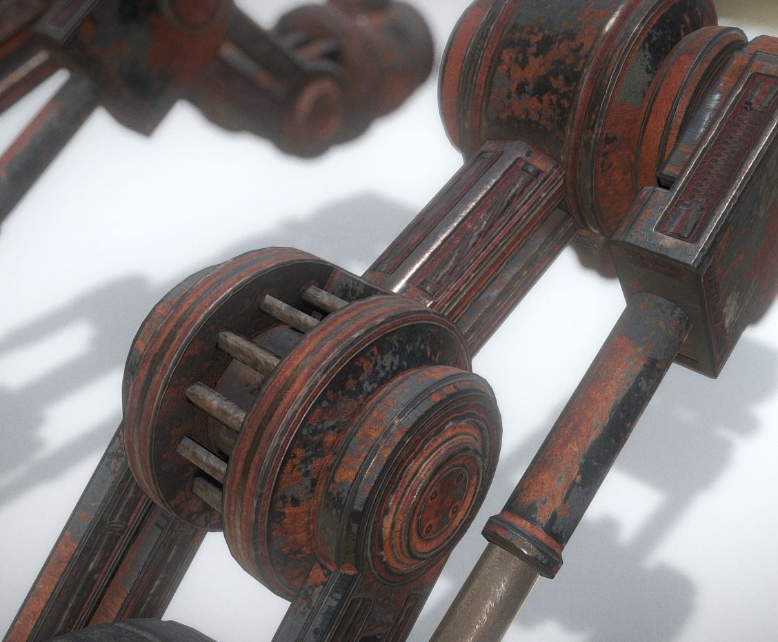 Hydraulic Suspension with Tires Rusty Version Rigged and Animate Low-poly 3D model_6