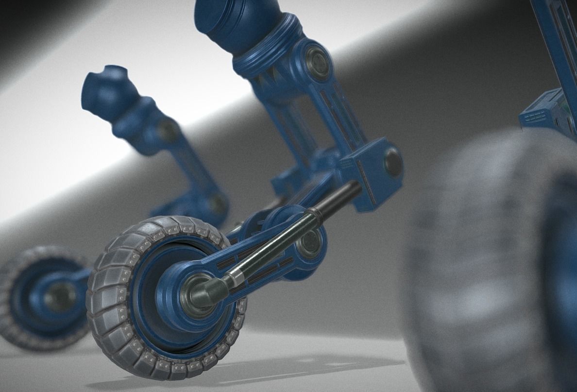 Hydraulic Suspension with Tires Blue Version Rigged and Animated Low-poly 3D model_3