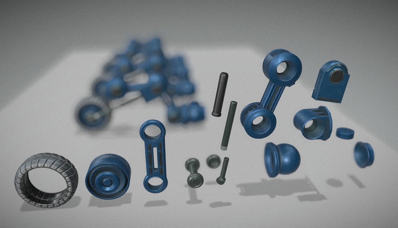 Hydraulic Suspension with Tires Blue Version Rigged and Animated Low-poly 3D model_0