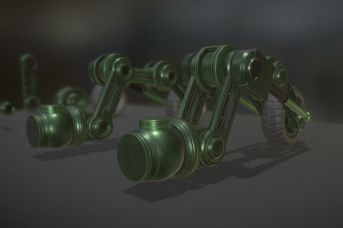 Hydraulic Suspension with Tires Green Version Rig and Animation Low-poly 3D model_4
