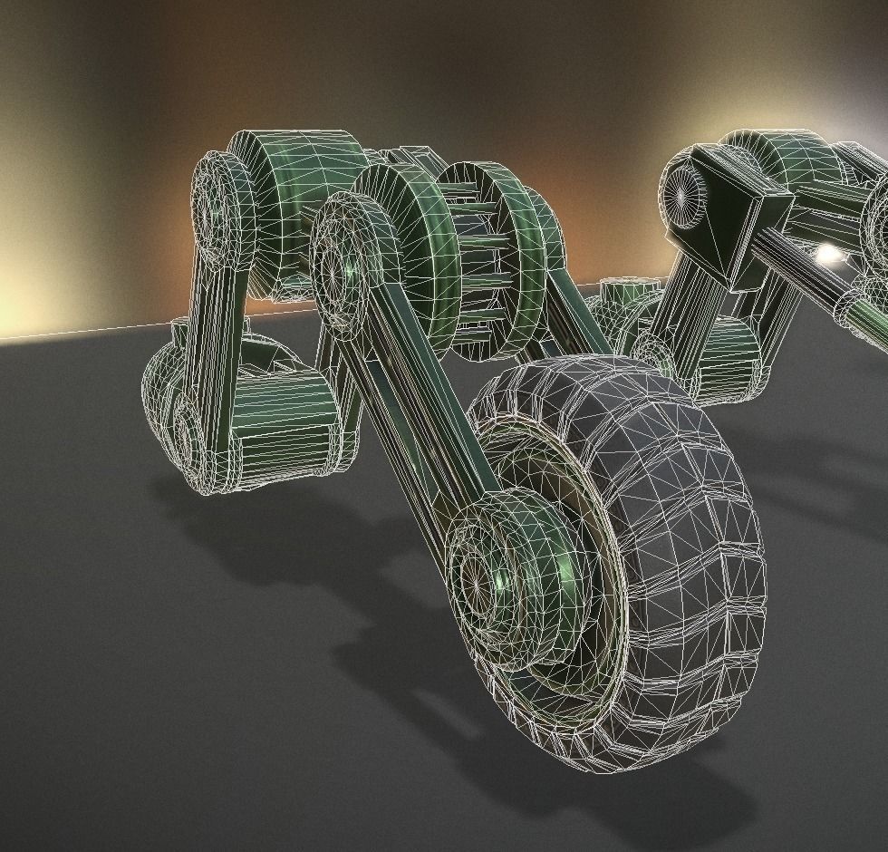 Hydraulic Suspension with Tires Green Version Rig and Animation Low-poly 3D model_3