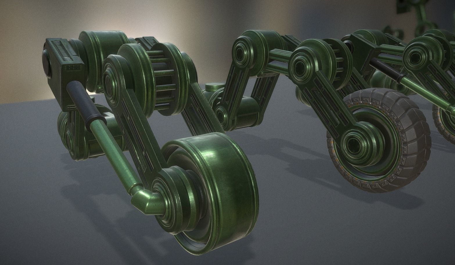Hydraulic Suspension with Tires Green Version Rig and Animation Low-poly 3D model_9