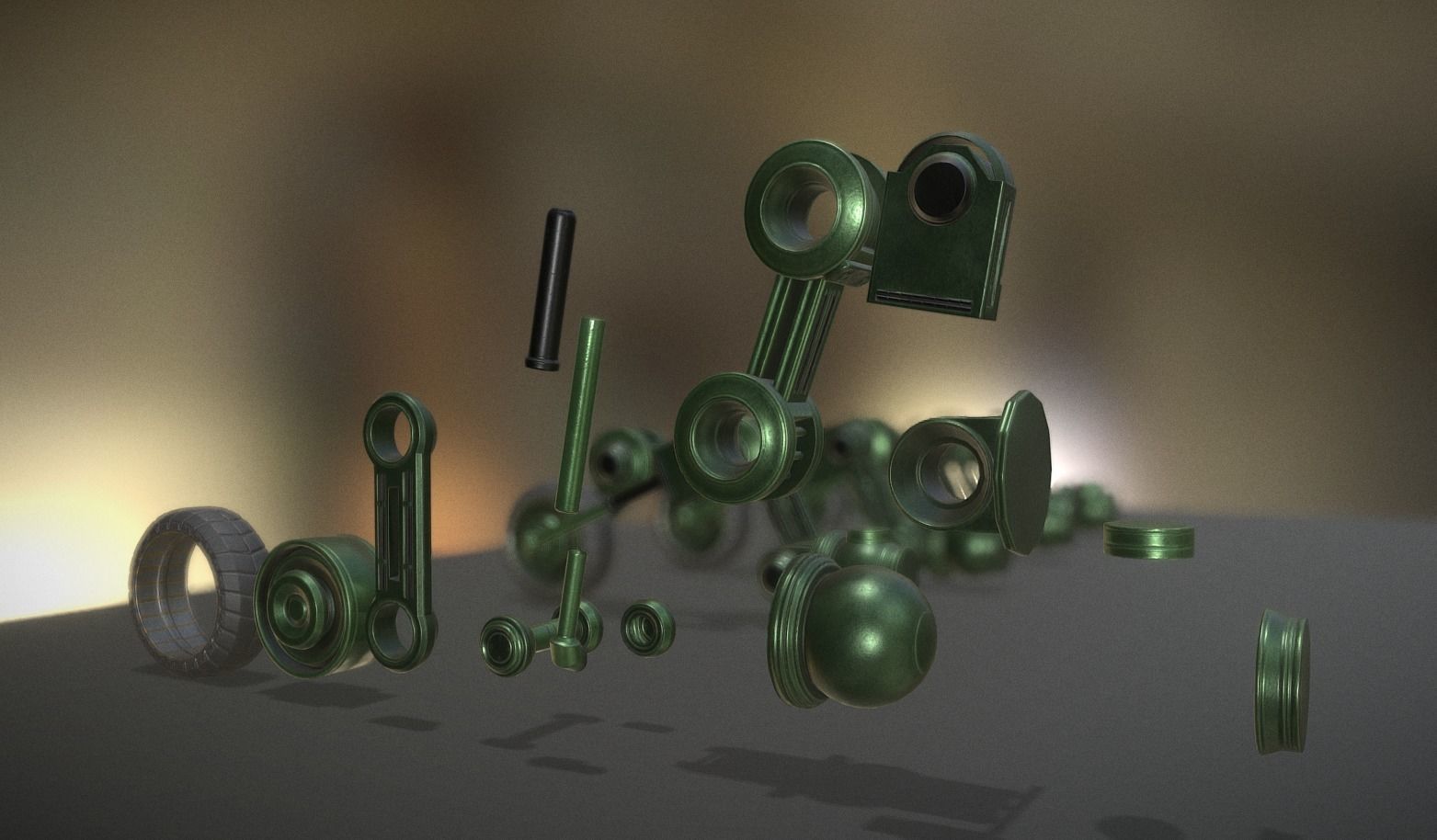 Hydraulic Suspension with Tires Green Version Rig and Animation Low-poly 3D model_7