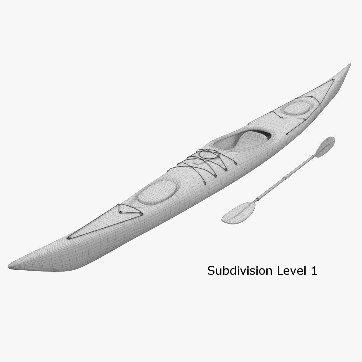 Kayak with paddles 3D model_10