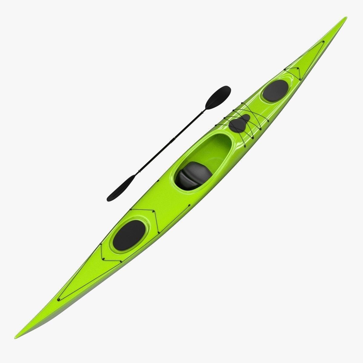 Kayak with paddles 3D model_4