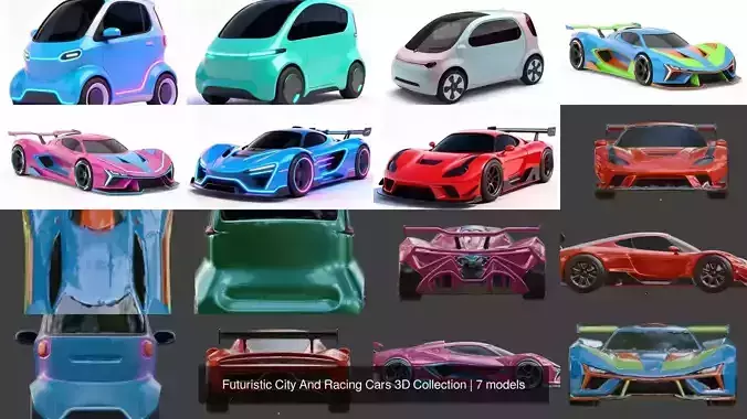 Futuristic City And Racing Cars 3D Collection 3D Model Pack