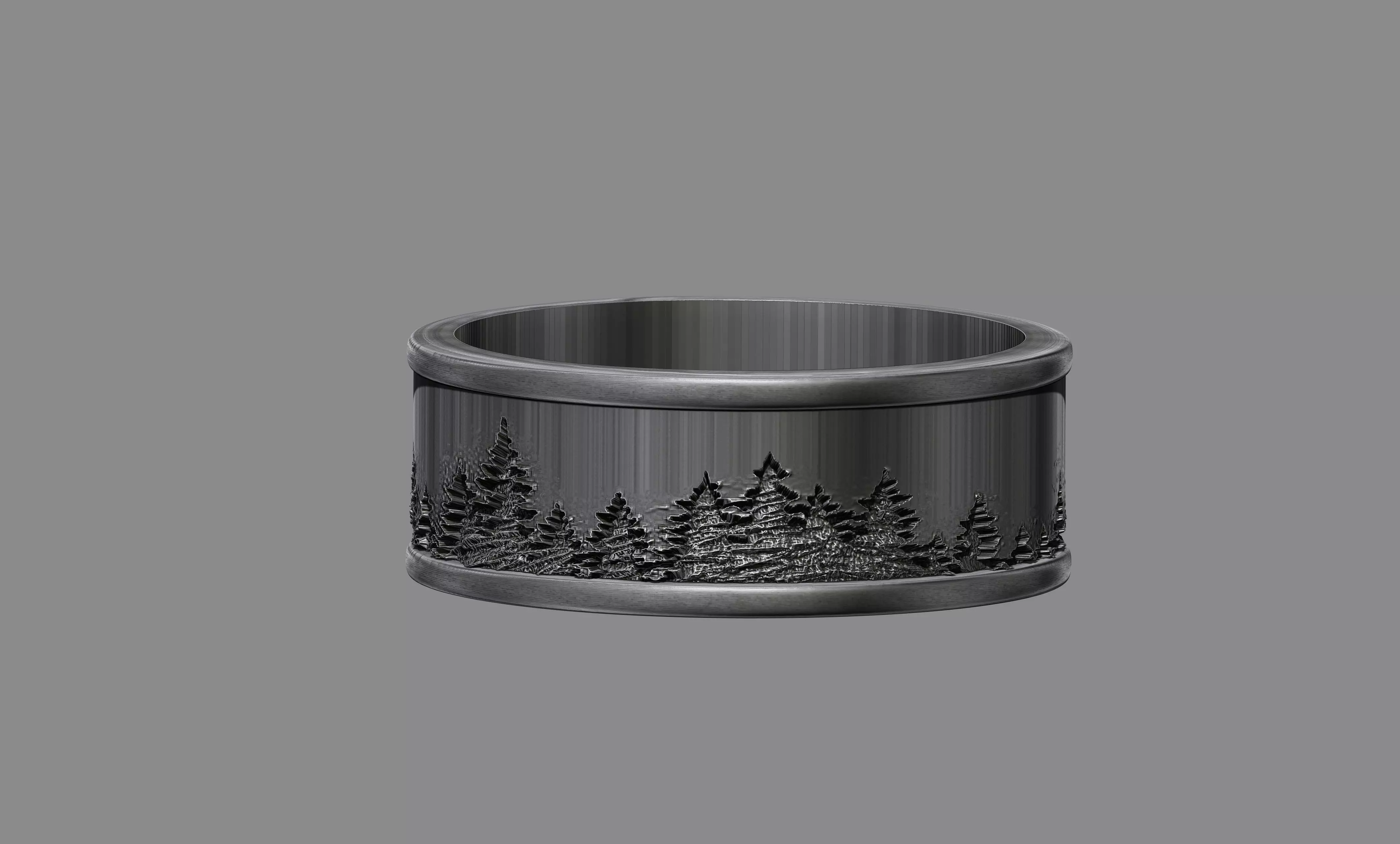 Engraved forest wedding band ring 3D print model
