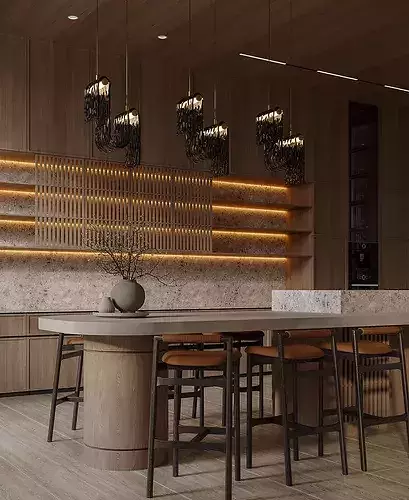 2025 Style Living room Kitchen design 3D model 7